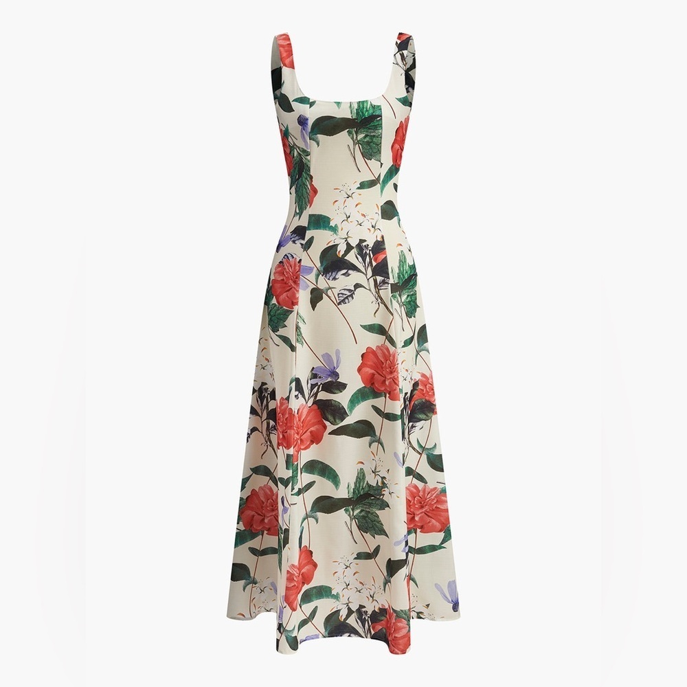 Commense Floral Maxi Dress - White with Red and Green Accents - Picture 3 of 9